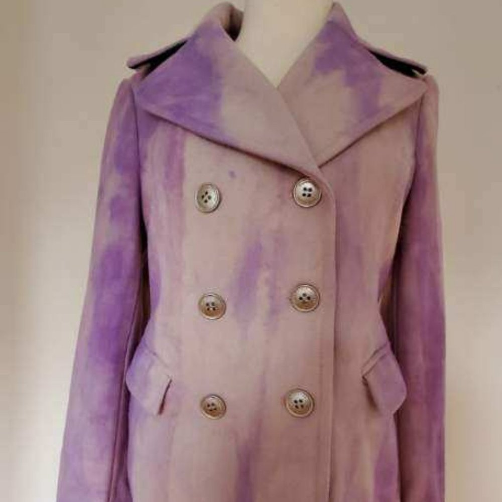 winter pea coat 6 8 10 purple grey beige tie dyed jacket small medium tie dyed - Picture 7 of 7